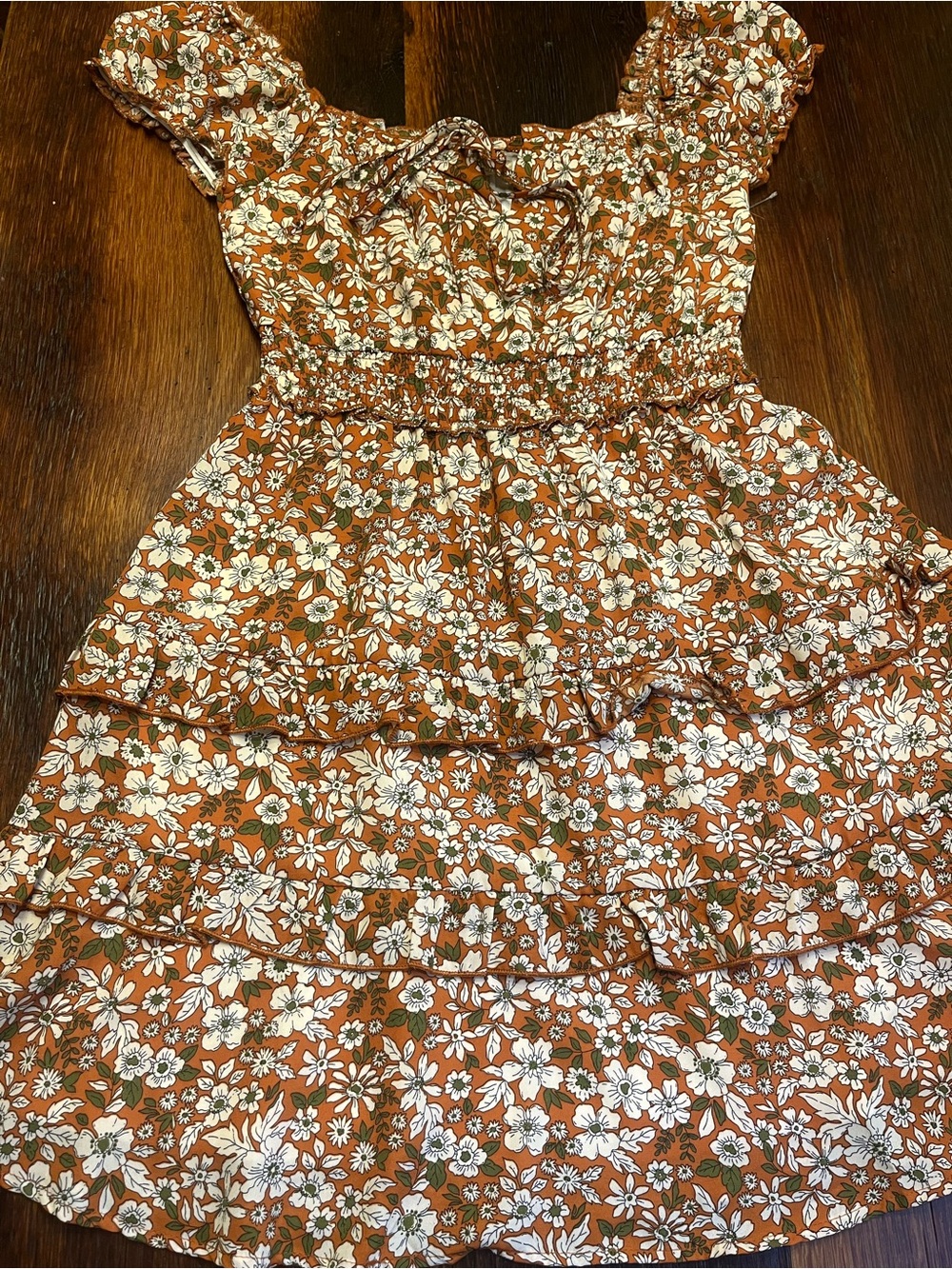 Altar'd State NEW Sz. Small Feminine Mini Rust/Orange Floral Tiered Sundress